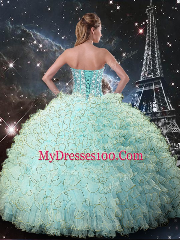 Floor Length Ball Gowns Sleeveless Turquoise Quince Ball Gowns Lace Up