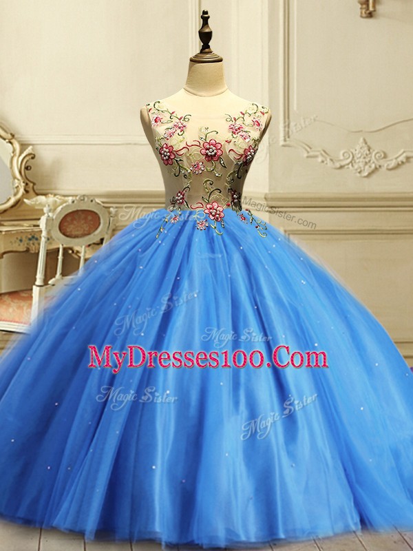 Excellent Ball Gowns Sweet 16 Quinceanera Dress Baby Blue Scoop Tulle Sleeveless Floor Length Lace Up
