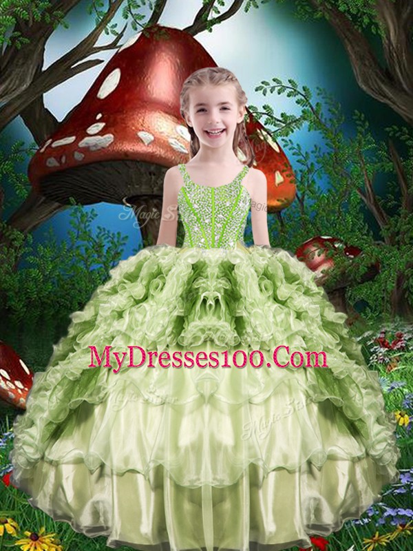 Floor Length Ball Gowns Short Sleeves Yellow Green Little Girls Pageant Gowns Lace Up