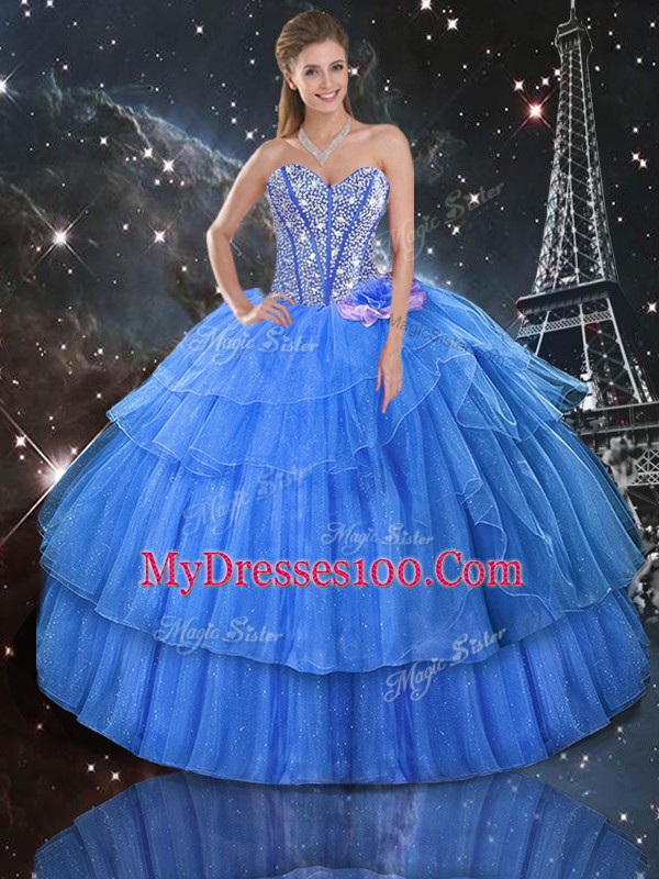 Fabulous Baby Blue Sweetheart Lace Up Ruffled Layers Ball Gown Prom Dress Sleeveless