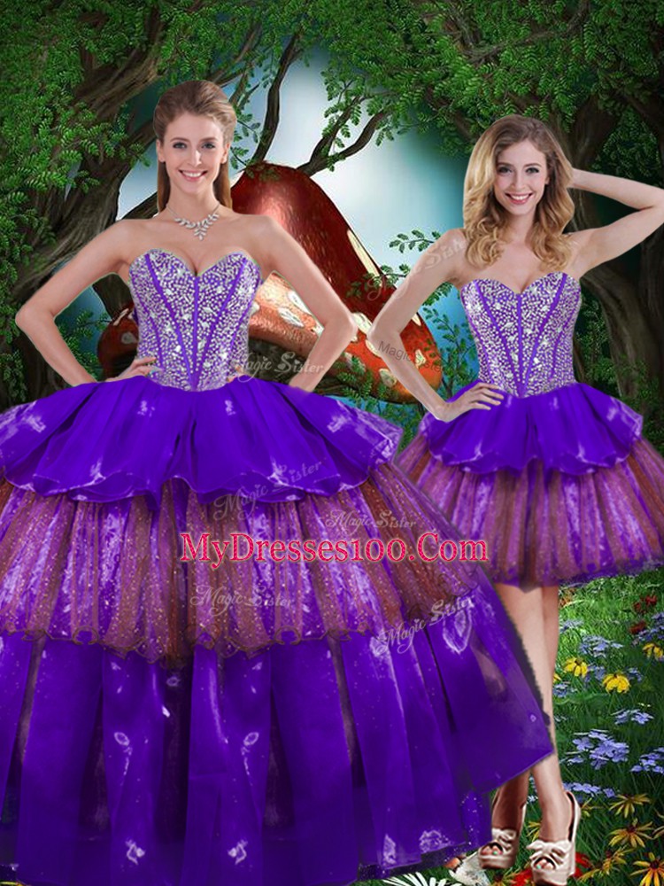 Enchanting Organza Sleeveless Floor Length Vestidos de Quinceanera and Beading and Ruffled Layers and Sequins