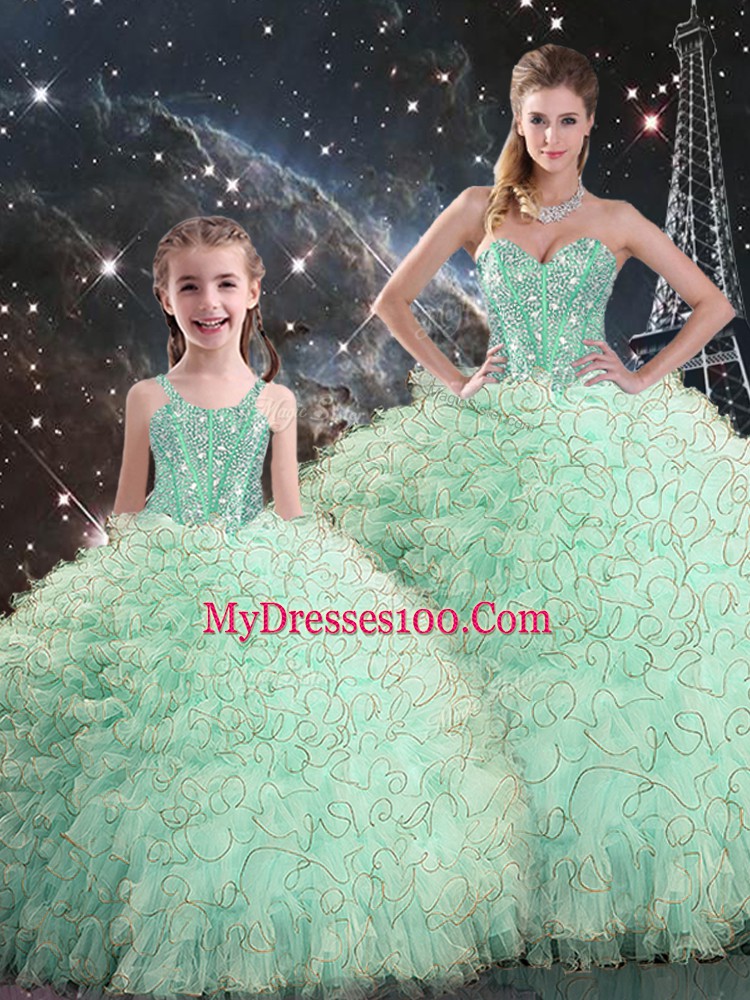 Sweetheart Sleeveless Lace Up Quinceanera Gown Apple Green Organza