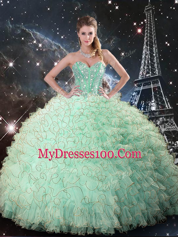 Sweetheart Sleeveless Lace Up Quinceanera Gown Apple Green Organza