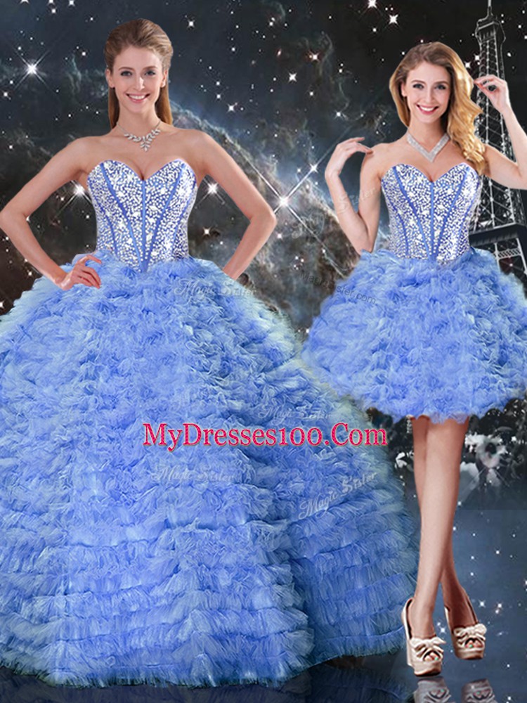 Elegant Tulle Sleeveless Floor Length Sweet 16 Dress and Beading and Ruffled Layers