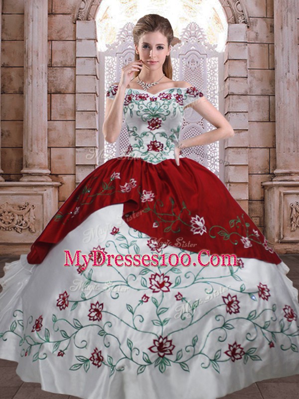 High End White And Red Sleeveless Taffeta Lace Up Sweet 16 Dresses for Military Ball and Sweet 16 and Quinceanera