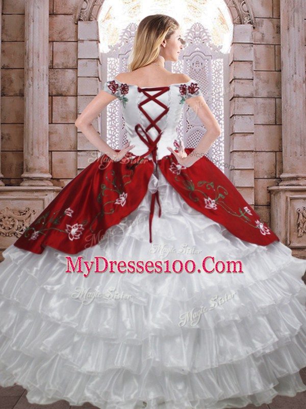 High End White And Red Sleeveless Taffeta Lace Up Sweet 16 Dresses for Military Ball and Sweet 16 and Quinceanera