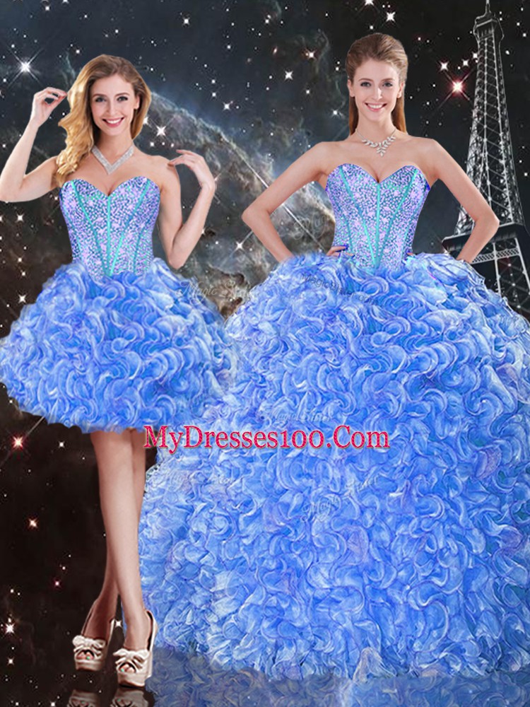 Beading Quinceanera Dresses Baby Blue Lace Up Sleeveless Floor Length