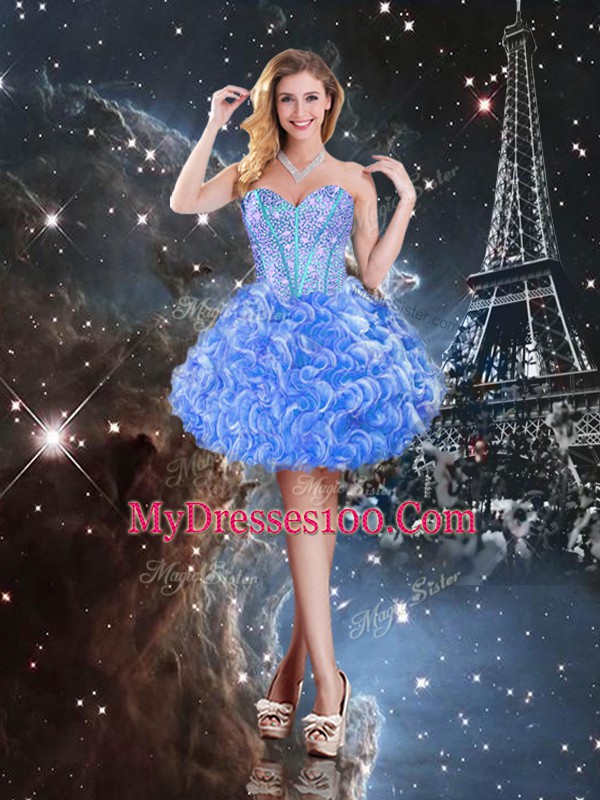 Beading Quinceanera Dresses Baby Blue Lace Up Sleeveless Floor Length