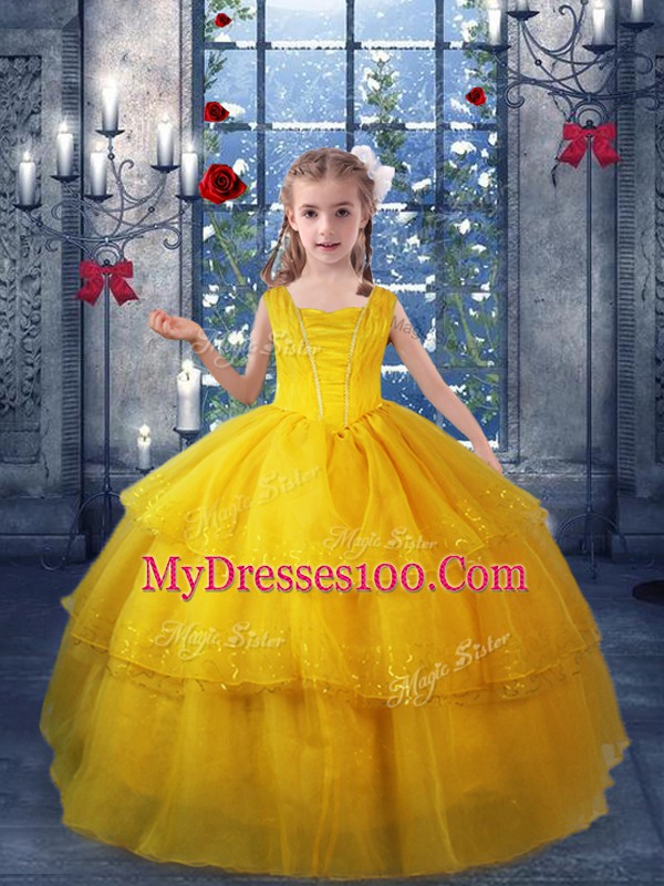 Organza Sleeveless Floor Length Little Girl Pageant Gowns and Ruffled Layers