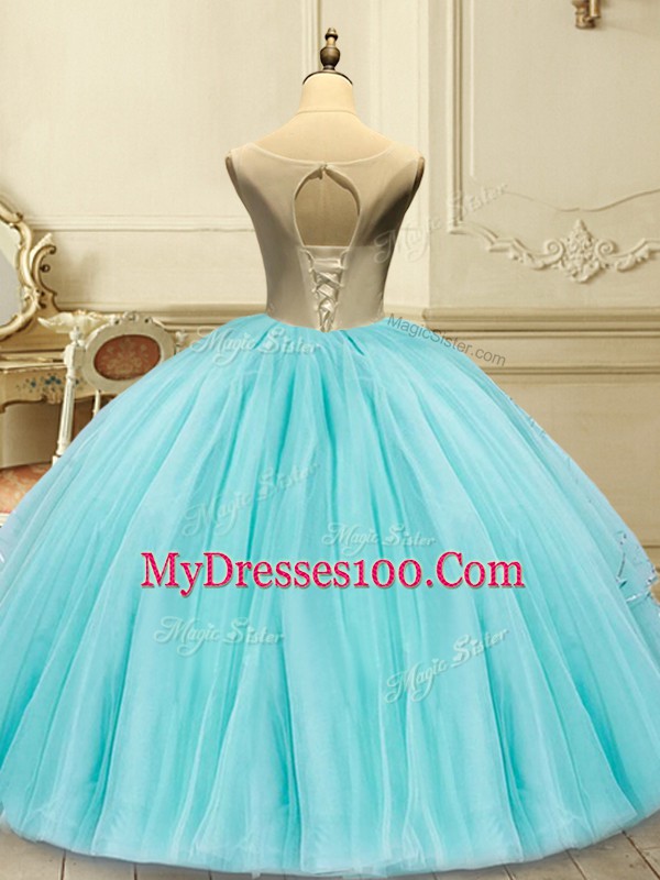 Watermelon Red Lace Up Quinceanera Dress Appliques Sleeveless Floor Length