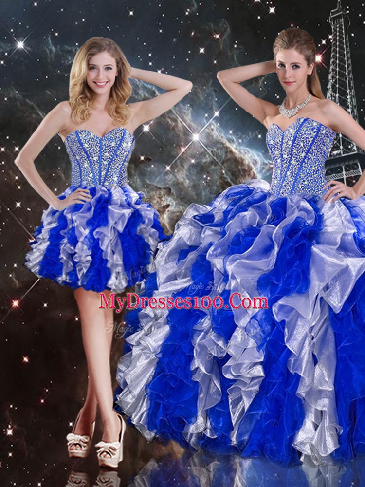 Sleeveless Floor Length Ruffles Lace Up Quinceanera Dresses with Multi-color