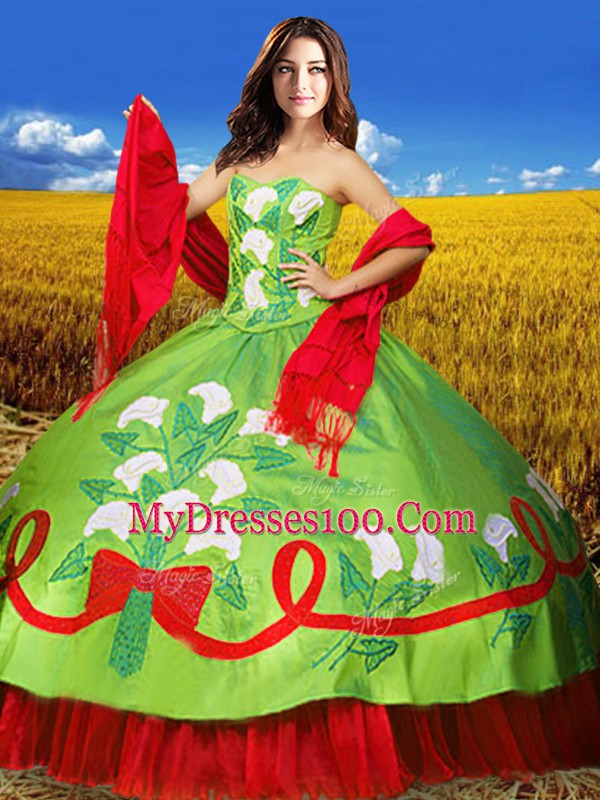 Taffeta Sleeveless Floor Length 15th Birthday Dress and Embroidery