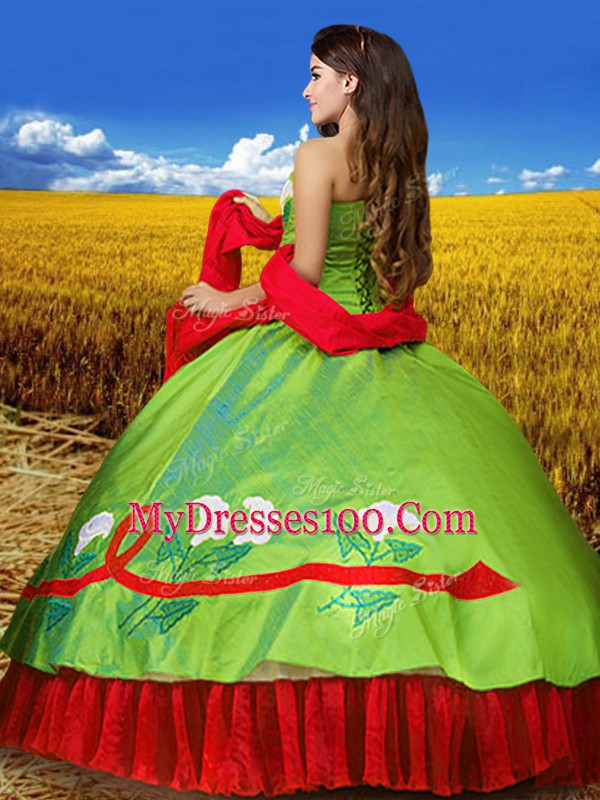 Taffeta Sleeveless Floor Length 15th Birthday Dress and Embroidery