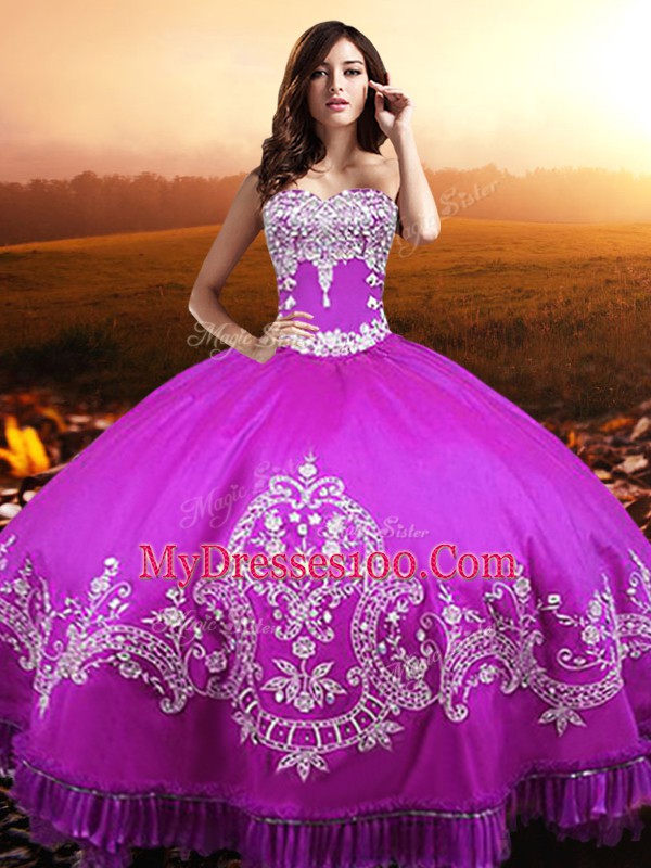 Classical Fuchsia Sweet 16 Quinceanera Dress Military Ball and Sweet 16 and Quinceanera with Beading and Appliques Sweetheart Sleeveless Lace Up