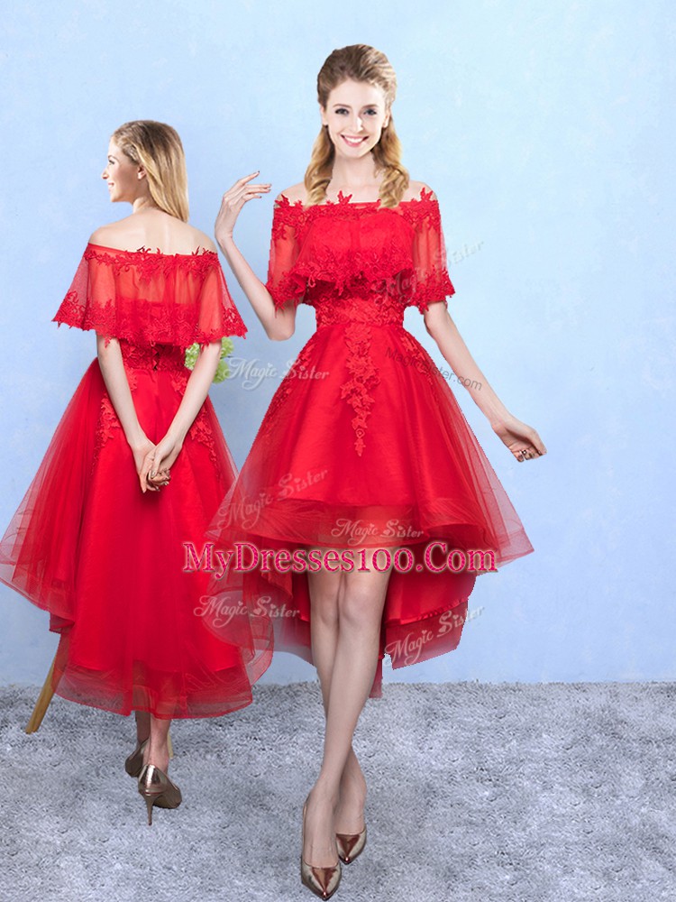 Elegant Organza Half Sleeves High Low Damas Dress and Appliques
