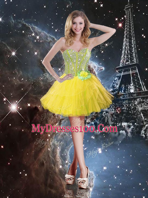 Noble Gold Organza Lace Up Sweetheart Sleeveless Floor Length Quinceanera Dresses Ruffled Layers and Sequins