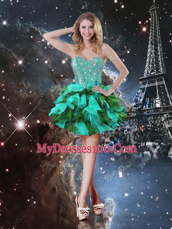 Multi-color Ball Gowns Beading and Ruffles and Ruffled Layers Ball Gown Prom Dress Lace Up Organza Sleeveless Floor Length