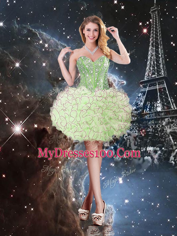 Sleeveless Floor Length Beading and Ruffles Lace Up Vestidos de Quinceanera