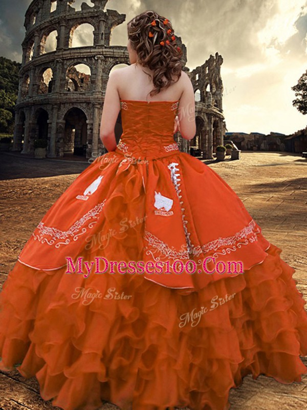 Rust Red Sleeveless Embroidery and Ruffled Layers Floor Length Sweet 16 Dress