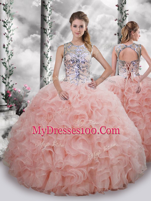 Flirting Floor Length Ball Gowns Sleeveless Baby Pink Sweet 16 Quinceanera Dress Lace Up