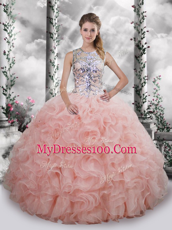 Flirting Floor Length Ball Gowns Sleeveless Baby Pink Sweet 16 Quinceanera Dress Lace Up