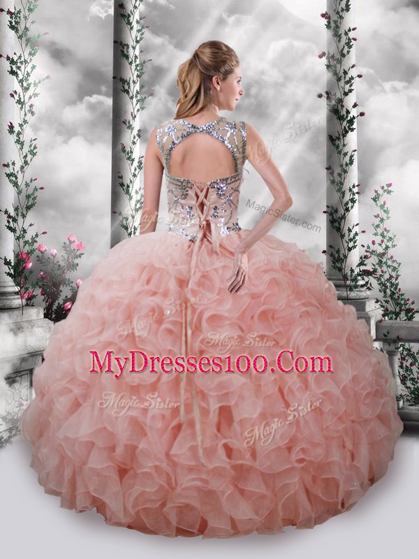 Flirting Floor Length Ball Gowns Sleeveless Baby Pink Sweet 16 Quinceanera Dress Lace Up