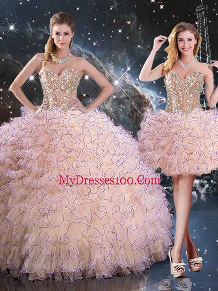 Cheap Ball Gowns Quince Ball Gowns Peach Sweetheart Organza Sleeveless Floor Length Lace Up