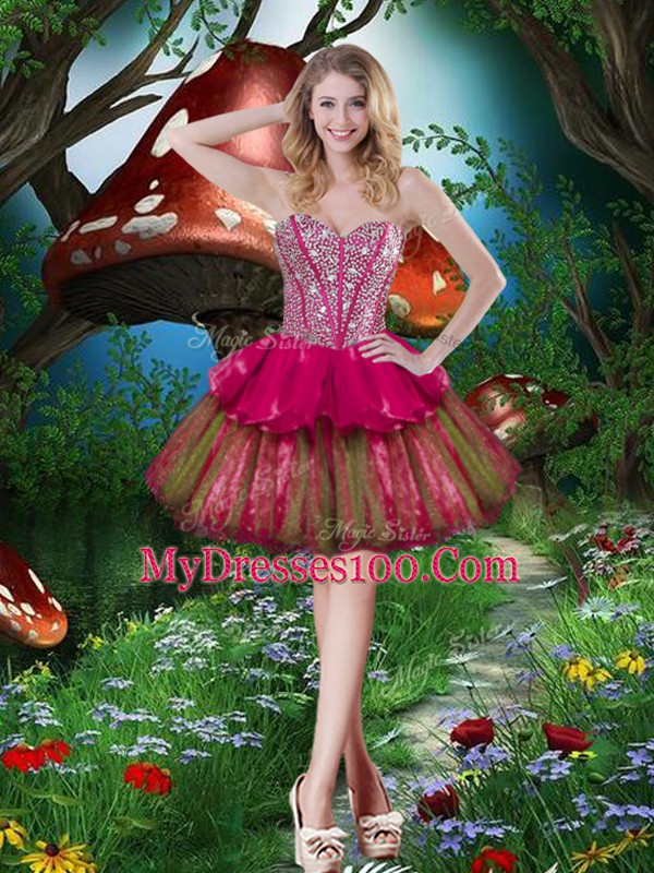 Burgundy Sleeveless Floor Length Beading and Ruffled Layers Lace Up Sweet 16 Quinceanera Dress