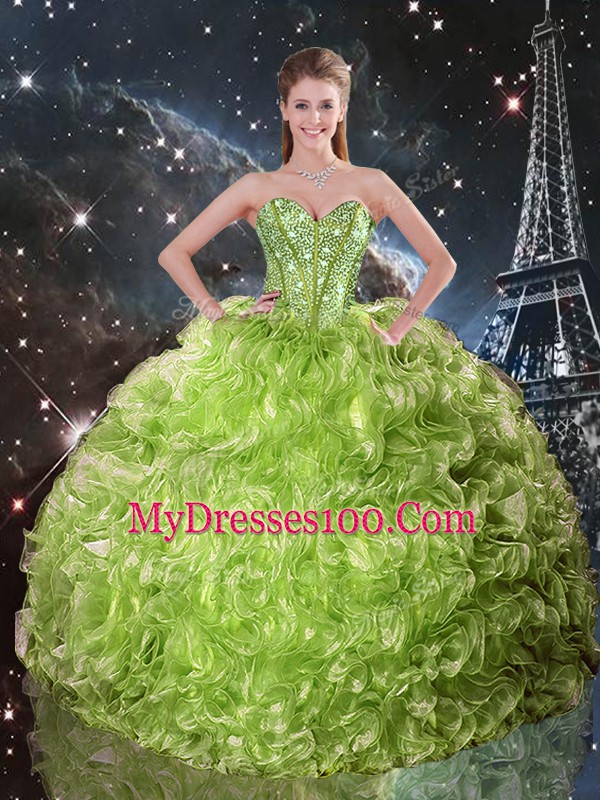 Simple Three Pieces Sweet 16 Dresses Olive Green Sweetheart Organza Sleeveless Floor Length Lace Up