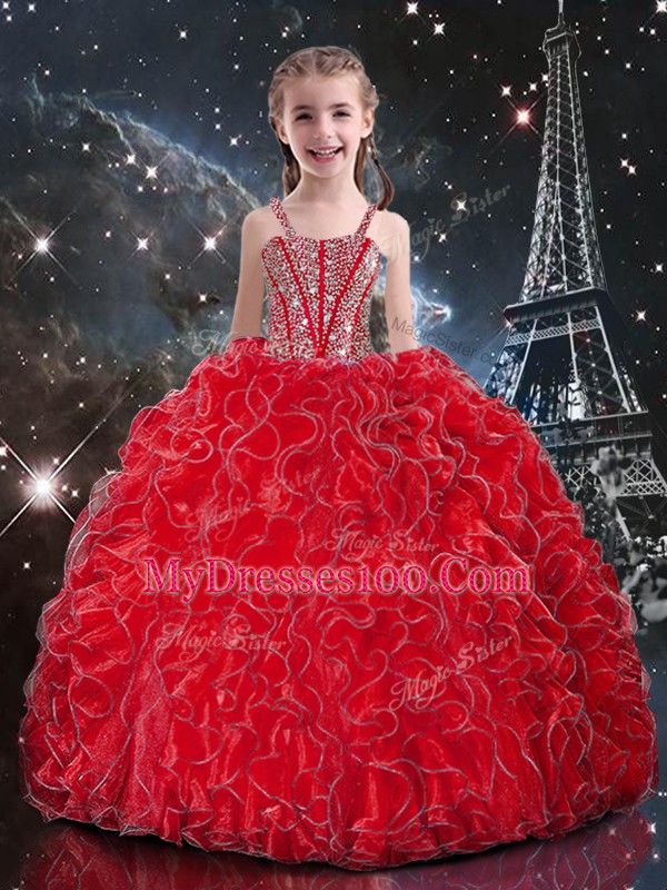 Popular Wine Red Lace Up Sweetheart Beading and Ruffles Vestidos de Quinceanera Organza Sleeveless