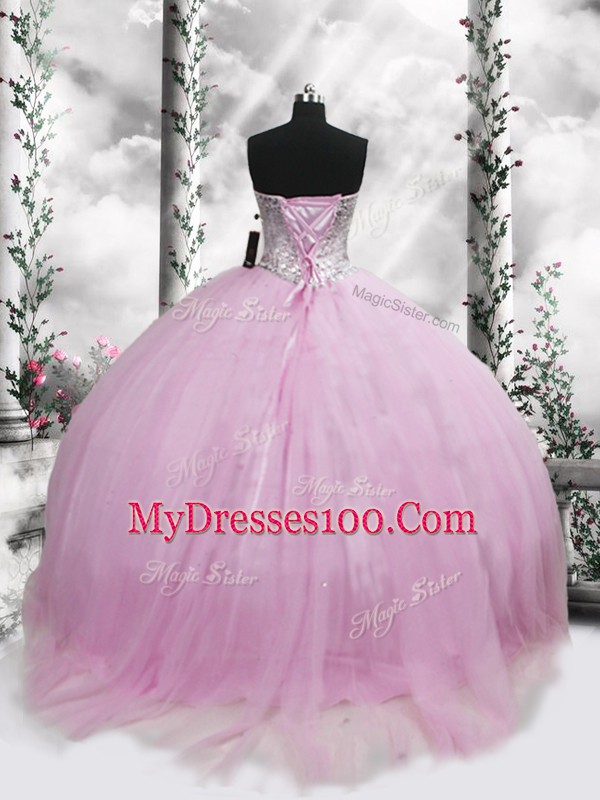 Luxury Lilac Sweet 16 Dresses Tulle Brush Train Sleeveless Beading