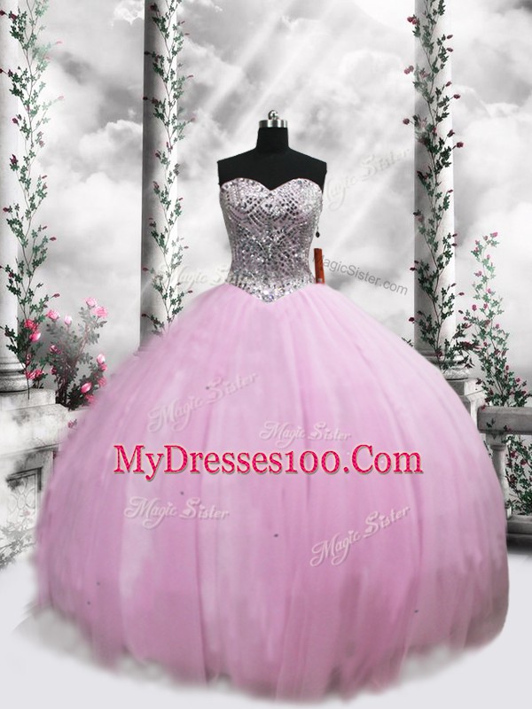 Luxury Lilac Sweet 16 Dresses Tulle Brush Train Sleeveless Beading