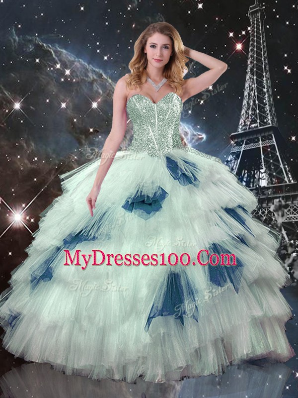 Flare Ball Gowns Vestidos de Quinceanera Multi-color Sweetheart Organza Sleeveless Floor Length Lace Up