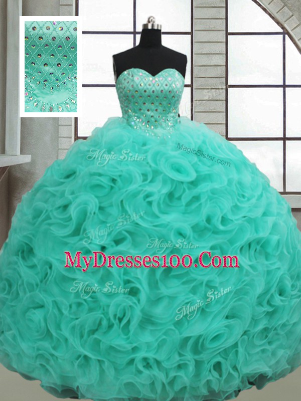 Turquoise Quinceanera Gown Sweetheart Sleeveless Brush Train Lace Up