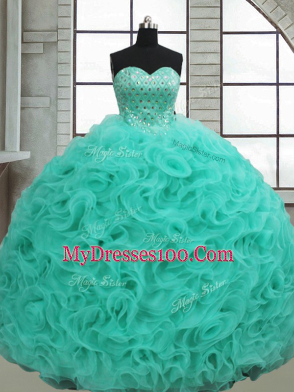 Turquoise Quinceanera Gown Sweetheart Sleeveless Brush Train Lace Up