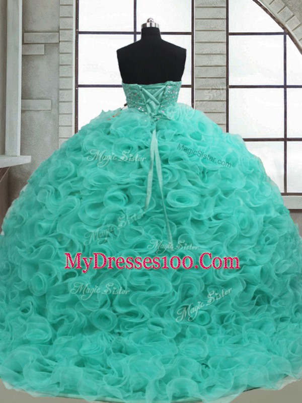 Turquoise Quinceanera Gown Sweetheart Sleeveless Brush Train Lace Up