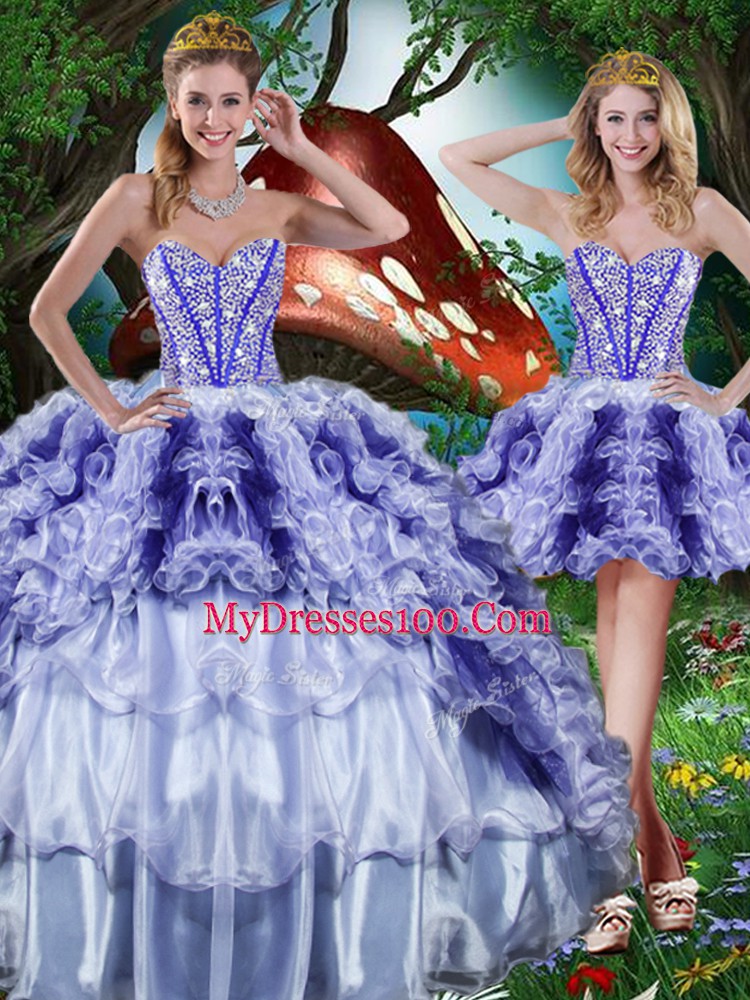Cute Multi-color Sleeveless Beading and Ruffles and Ruffled Layers Floor Length Quinceanera Dresses