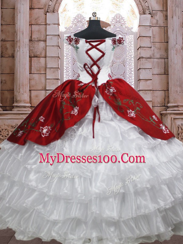 Customized Taffeta Sleeveless Floor Length 15th Birthday Dress and Embroidery and Ruffled Layers