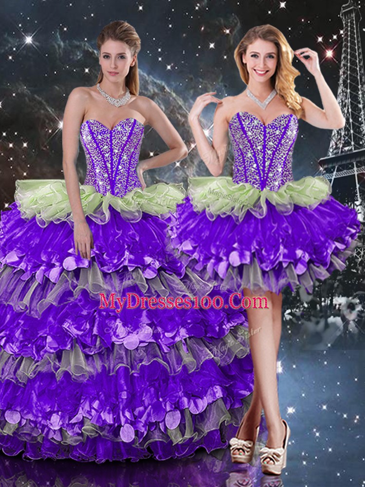 Sleeveless Beading and Ruffles and Ruffled Layers Lace Up Vestidos de Quinceanera