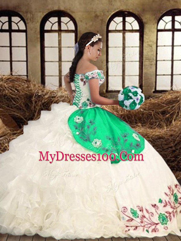 Off The Shoulder Sleeveless Lace Up Quinceanera Gown Multi-color Taffeta