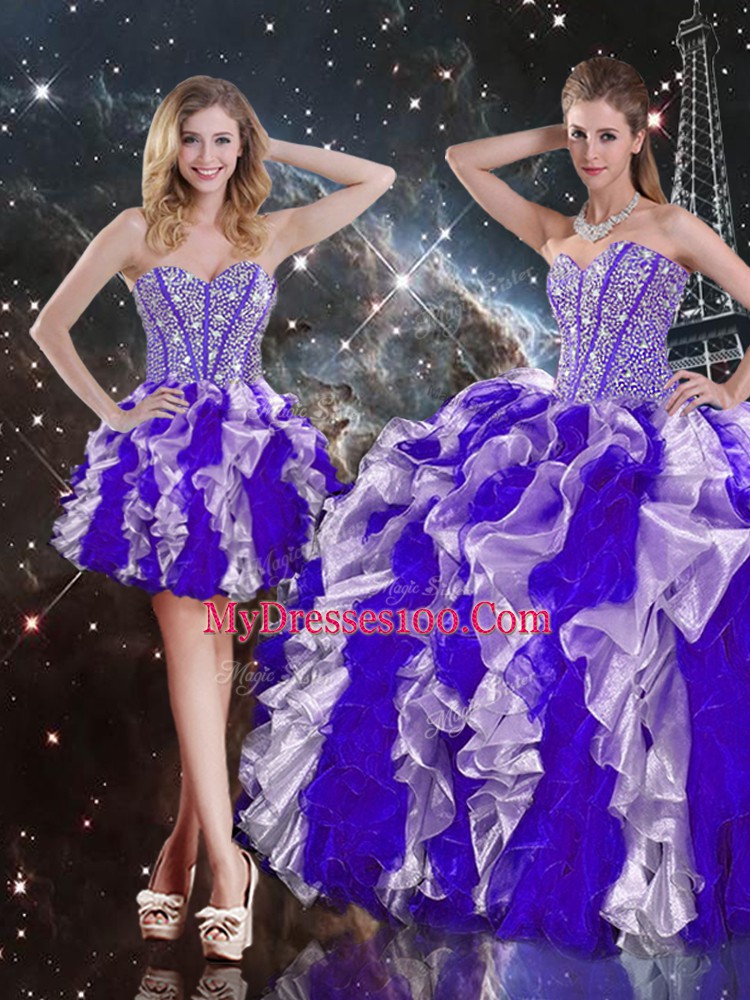 Glamorous Multi-color Lace Up Sweetheart Beading and Ruffles Quinceanera Dress Organza Sleeveless