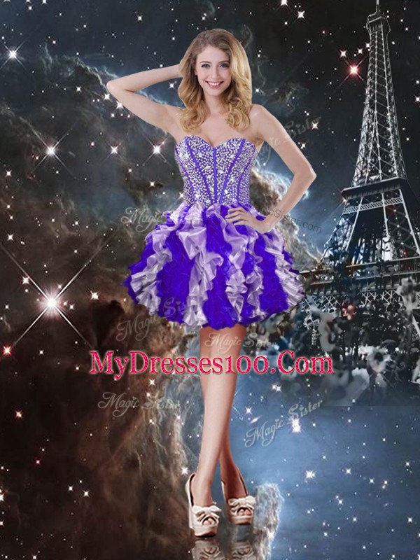 Glamorous Multi-color Lace Up Sweetheart Beading and Ruffles Quinceanera Dress Organza Sleeveless