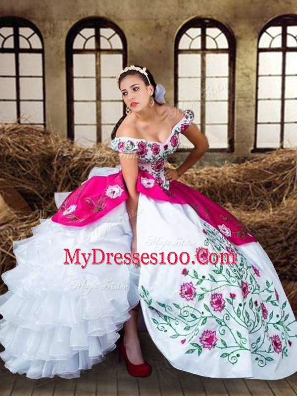 Pretty Multi-color Sleeveless Floor Length Embroidery and Ruffled Layers Lace Up Sweet 16 Quinceanera Dress