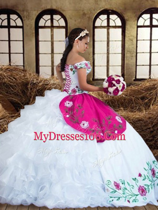 Pretty Multi-color Sleeveless Floor Length Embroidery and Ruffled Layers Lace Up Sweet 16 Quinceanera Dress