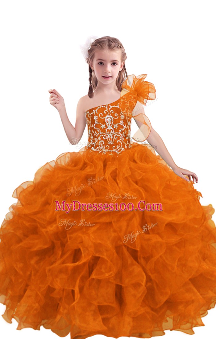 Gorgeous Sleeveless Beading and Ruffles Lace Up Little Girls Pageant Gowns