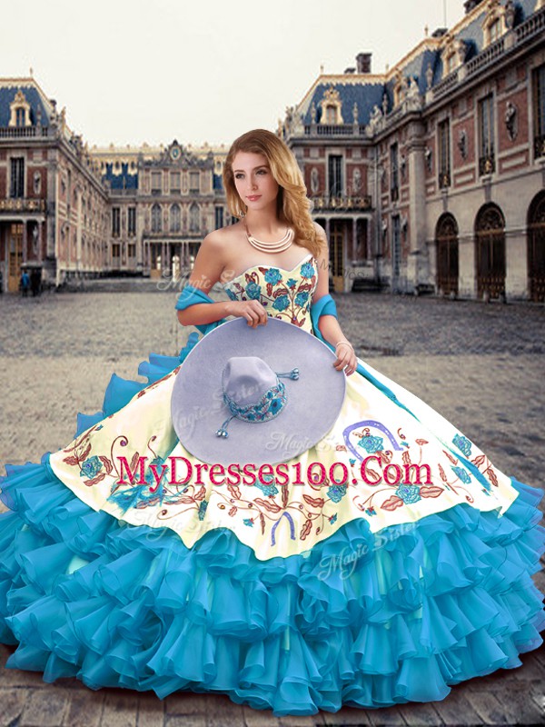 Fine Sweetheart Sleeveless Lace Up 15 Quinceanera Dress Aqua Blue Organza