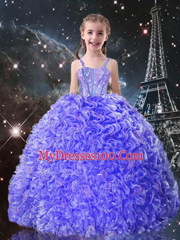 Great Blue Sleeveless Organza Lace Up Little Girl Pageant Gowns for Quinceanera and Wedding Party