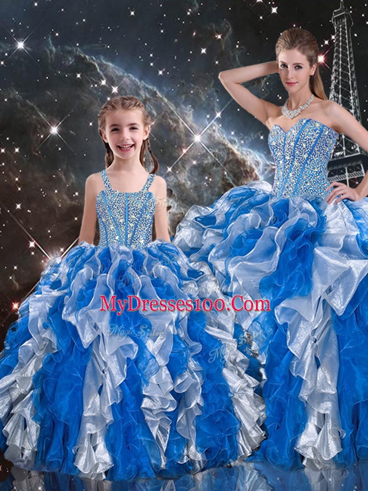 Dazzling Sleeveless Lace Up Floor Length Beading and Ruffles 15 Quinceanera Dress