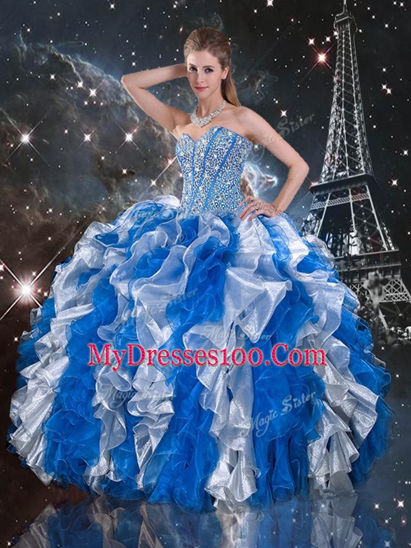 Dazzling Sleeveless Lace Up Floor Length Beading and Ruffles 15 Quinceanera Dress