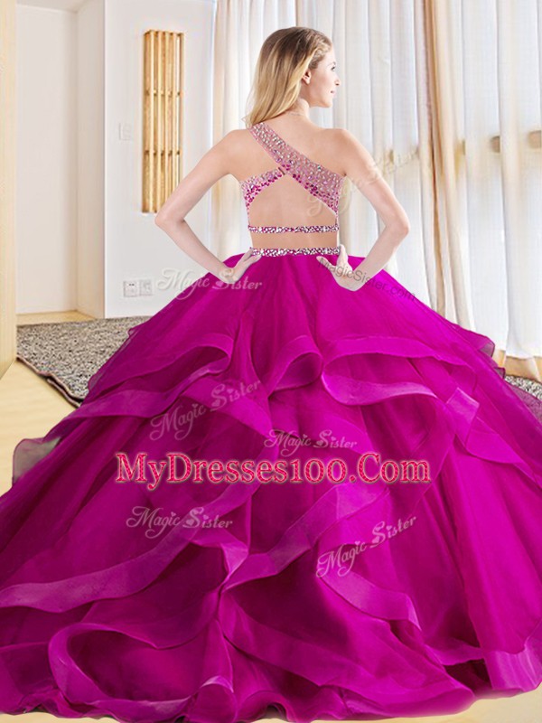 Royal Blue Sleeveless Floor Length Beading and Ruffles Criss Cross Ball Gown Prom Dress